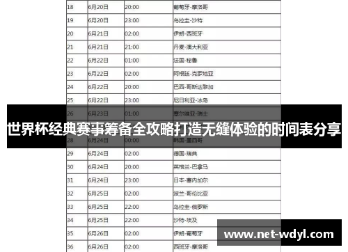 世界杯经典赛事筹备全攻略打造无缝体验的时间表分享