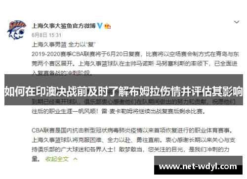 如何在印澳决战前及时了解布姆拉伤情并评估其影响