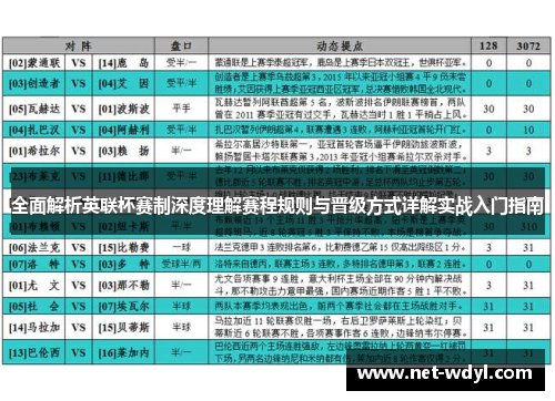 全面解析英联杯赛制深度理解赛程规则与晋级方式详解实战入门指南